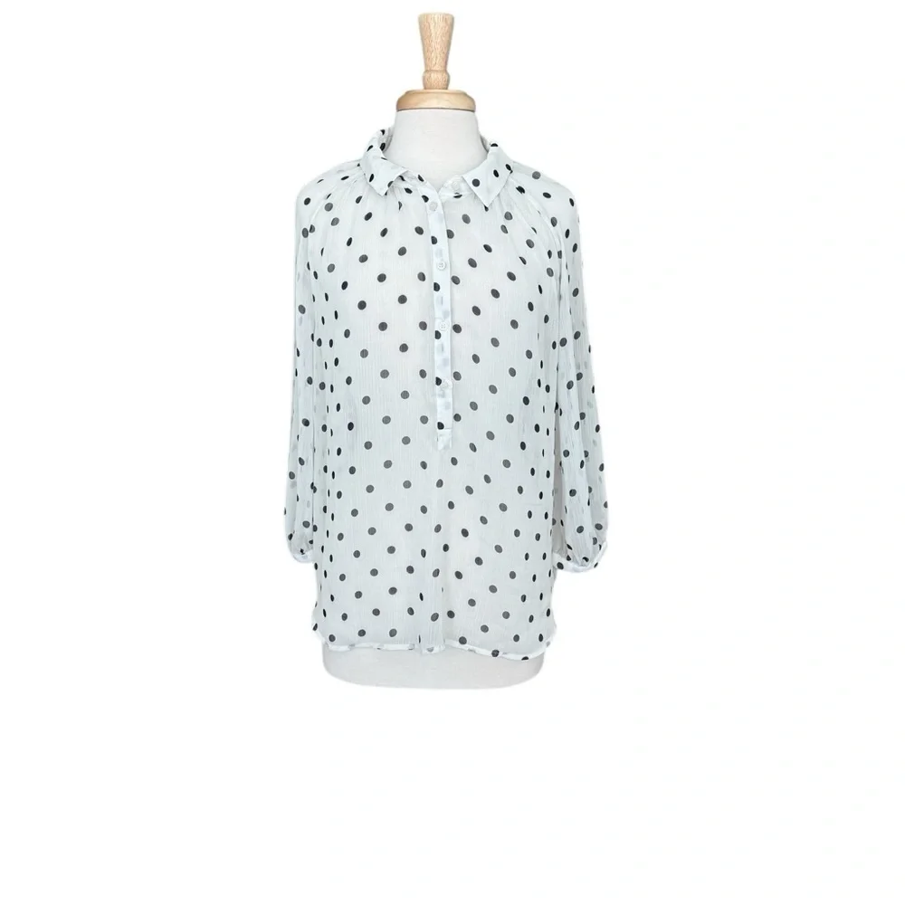 Joe Fresh Blouse Womens White Block 
Polka Dot Sheer 3/4 Sleeve Size XL - Picture 8 of 8